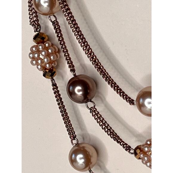 VINTAGE Stunning Layered Brown Pearl Necklace with Lobster Clasp - Picture 6 of 9